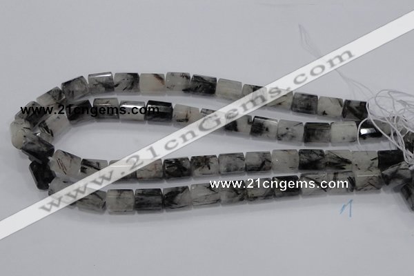 CRU76 15.5 inches 10*14mm faceted column black rutilated quartz beads