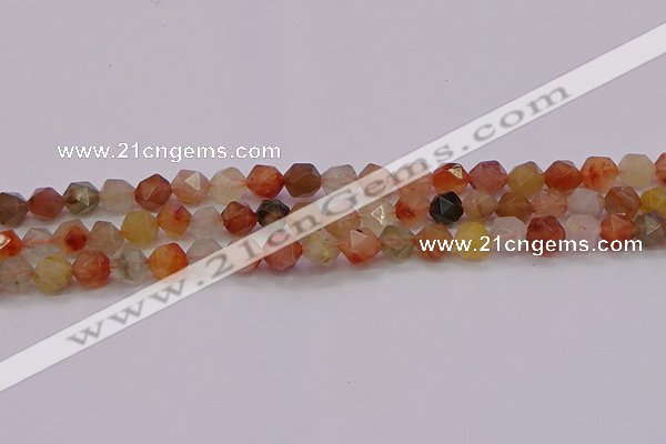 CRU766 15.5 inches 6mm faceted nuggets mixed rutilated quartz beads