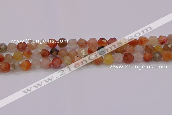 CRU767 15.5 inches 8mm faceted nuggets mixed rutilated quartz beads