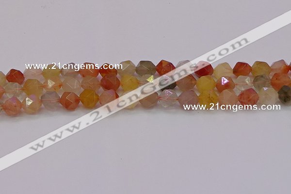 CRU768 15.5 inches 10mm faceted nuggets mixed rutilated quartz beads