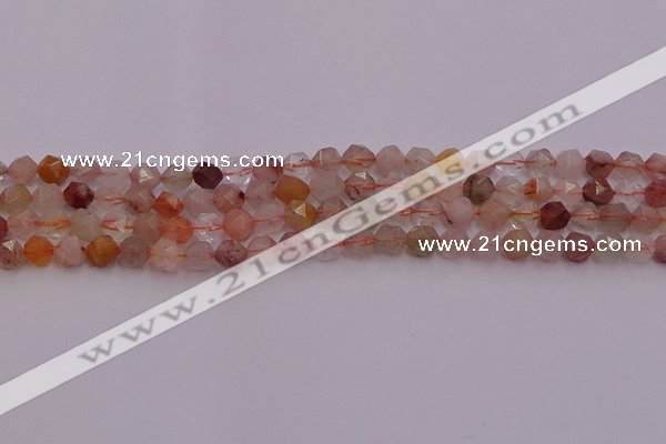 CRU776 15.5 inches 6mm faceted nuggets mixed rutilated quartz beads