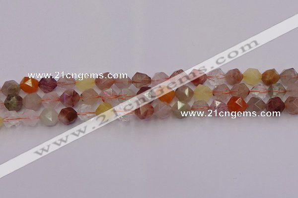 CRU777 15.5 inches 8mm faceted nuggets mixed rutilated quartz beads