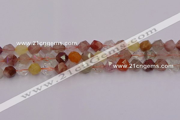 CRU778 15.5 inches 10mm faceted nuggets mixed rutilated quartz beads