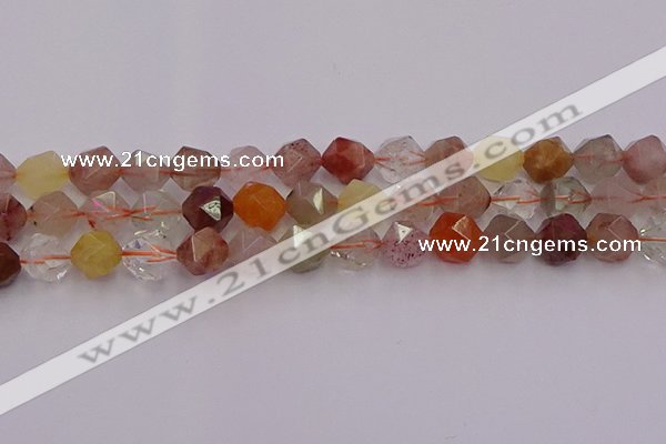 CRU779 15.5 inches 12mm faceted nuggets mixed rutilated quartz beads