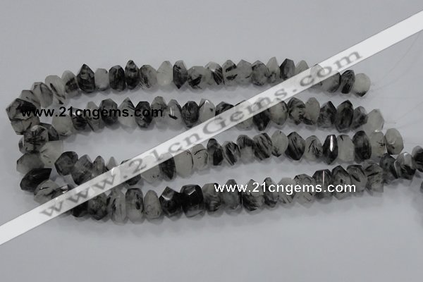 CRU78 15.5 inches 8*14mm faceted nugget black rutilated quartz beads