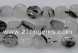 CRU79 15.5 inches 10mm flat round black rutilated quartz beads