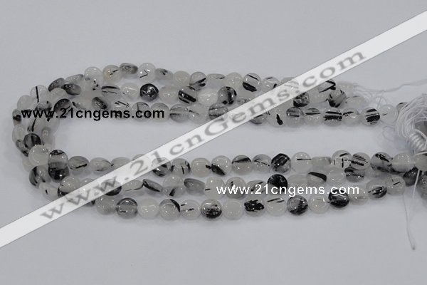 CRU79 15.5 inches 10mm flat round black rutilated quartz beads