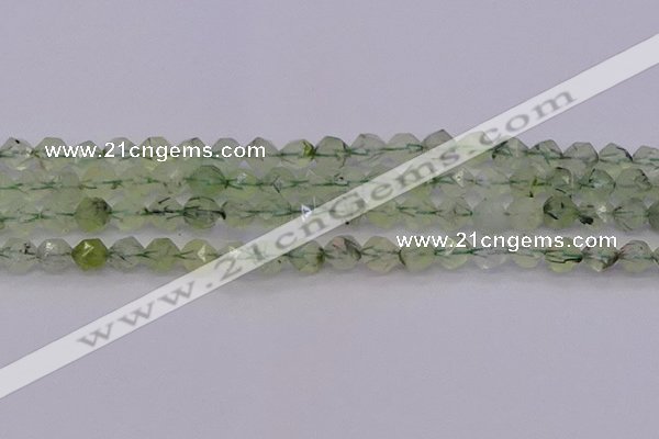 CRU791 15.5 inches 6mm faceted nuggets green rutilated quartz beads