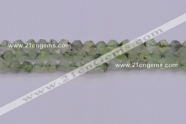 CRU792 15.5 inches 8mm faceted nuggets green rutilated quartz beads