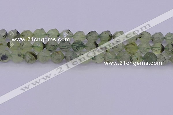 CRU793 15.5 inches 10mm faceted nuggets green rutilated quartz beads