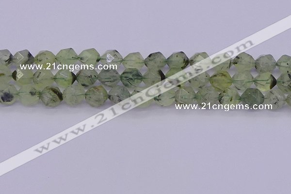 CRU793 15.5 inches 10mm faceted nuggets green rutilated quartz beads