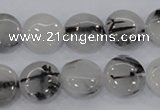 CRU80 15.5 inches 14mm flat round black rutilated quartz beads