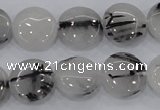 CRU81 15.5 inches 16mm flat round black rutilated quartz beads