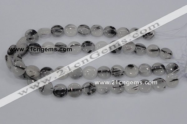 CRU81 15.5 inches 16mm flat round black rutilated quartz beads