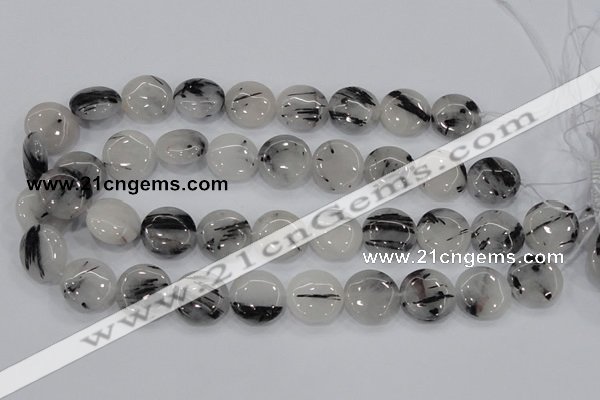 CRU82 15.5 inches 20mm flat round black rutilated quartz beads