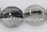 CRU83 15.5 inches 25mm flat round black rutilated quartz beads