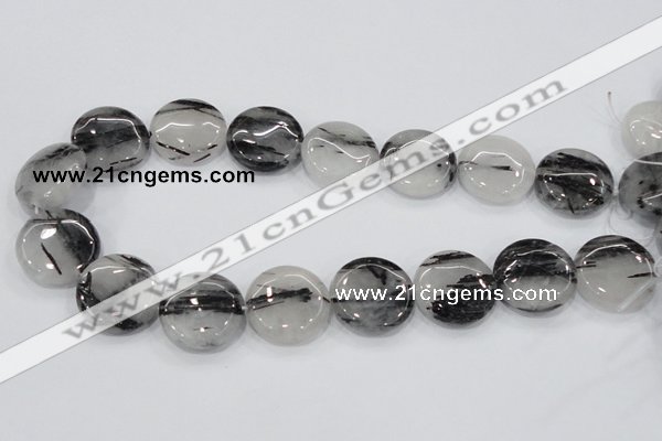 CRU83 15.5 inches 25mm flat round black rutilated quartz beads