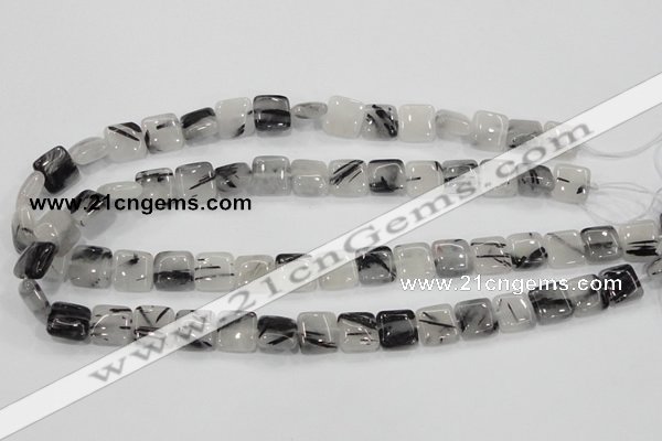 CRU84 15.5 inches 10*10mm square black rutilated quartz beads