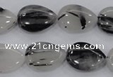 CRU87 15.5 inches 15*20mm flat teardrop black rutilated quartz beads