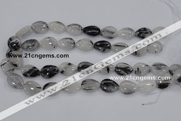 CRU87 15.5 inches 15*20mm flat teardrop black rutilated quartz beads