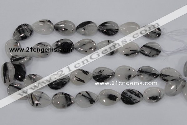 CRU88 15.5 inches 18*25mm flat teardrop black rutilated quartz beads