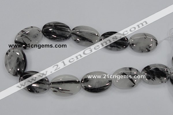 CRU90 15.5 inches 25*35mm oval black rutilated quartz beads wholesale