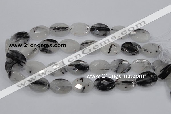 CRU91 15.5 inches 15*20mm faceted oval black rutilated quartz beads