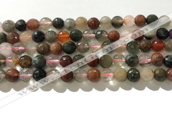 CRU912 15.5 inches 8mm faceted round mixed rutilated quartz beads