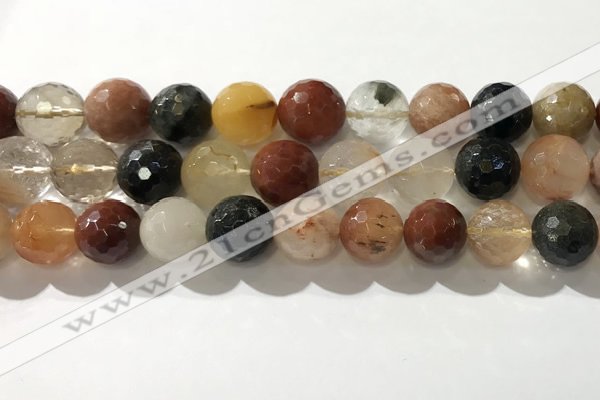 CRU916 15.5 inches 14mm faceted round mixed rutilated quartz beads