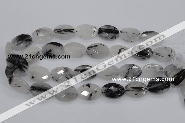 CRU92 15.5 inches 18*25mm faceted oval black rutilated quartz beads