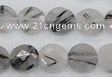 CRU93 15.5 inches 14mm faceted coin black rutilated quartz beads