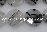 CRU94 15.5 inches 20mm faceted coin black rutilated quartz beads
