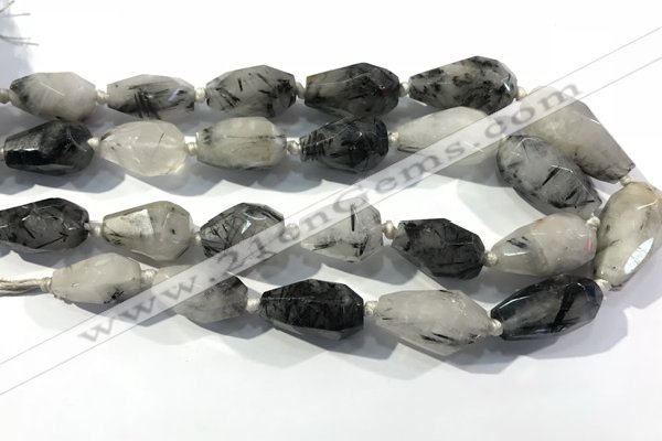 CRU941 13*18mm - 18*32mm faceted nuggets black rutilated quartz beads