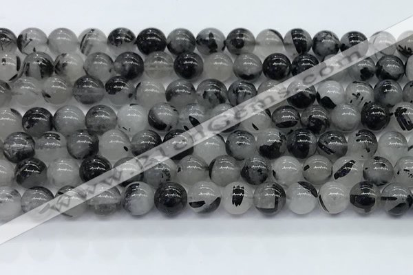 CRU955 15.5 inches 8mm round black rutilated quartz beads