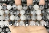 CRU964 15.5 inches 12mm round black rutilated quartz beads