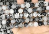 CRU968 15.5 inches 10mm faceted round black rutilated quartz beads