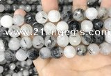 CRU969 15.5 inches 12mm faceted round black rutilated quartz beads