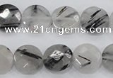 CRU97 15.5 inches 16mm faceted coin black rutilated quartz beads