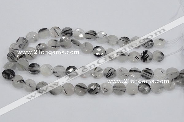 CRU97 15.5 inches 16mm faceted coin black rutilated quartz beads