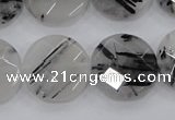 CRU98 15.5 inches 22mm faceted coin black rutilated quartz beads