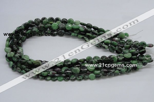 CRZ10 15.5 inches 10mm flat round ruby zoisite gemstone beads