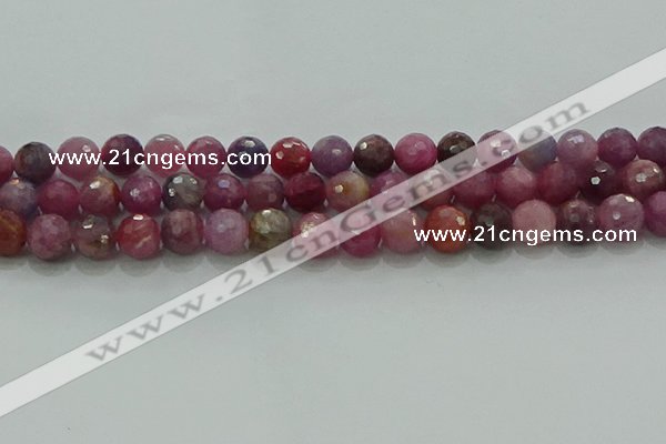 CRZ1124 15.5 inches 8mm faceted round natural ruby gemstone beads