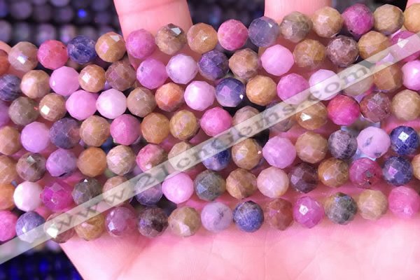 CRZ1141 15.5 inches 7mm faceted round ruby sapphire beads