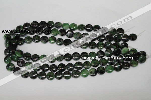 CRZ24 15.5 inches 12mm flat round ruby zoisite gemstone beads