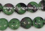 CRZ471 15.5 inches 14mm flat round ruby zoisite gemstone beads