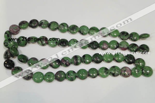 CRZ471 15.5 inches 14mm flat round ruby zoisite gemstone beads