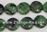 CRZ472 15.5 inches 16mm flat round ruby zoisite gemstone beads