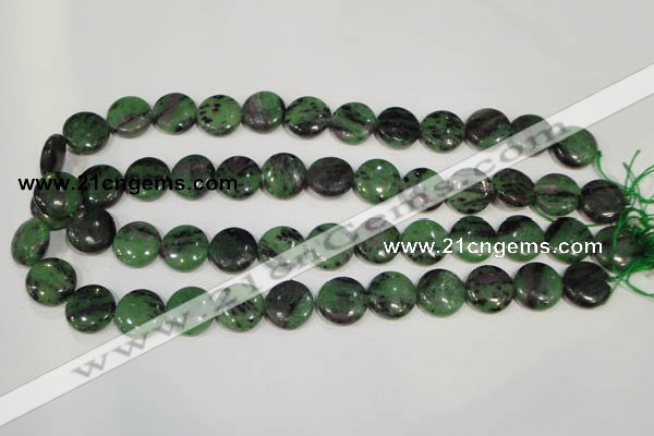 CRZ472 15.5 inches 16mm flat round ruby zoisite gemstone beads