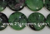 CRZ474 15.5 inches 20mm flat round ruby zoisite gemstone beads