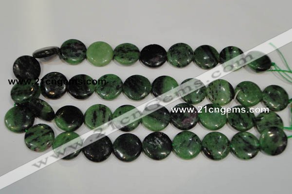 CRZ474 15.5 inches 20mm flat round ruby zoisite gemstone beads